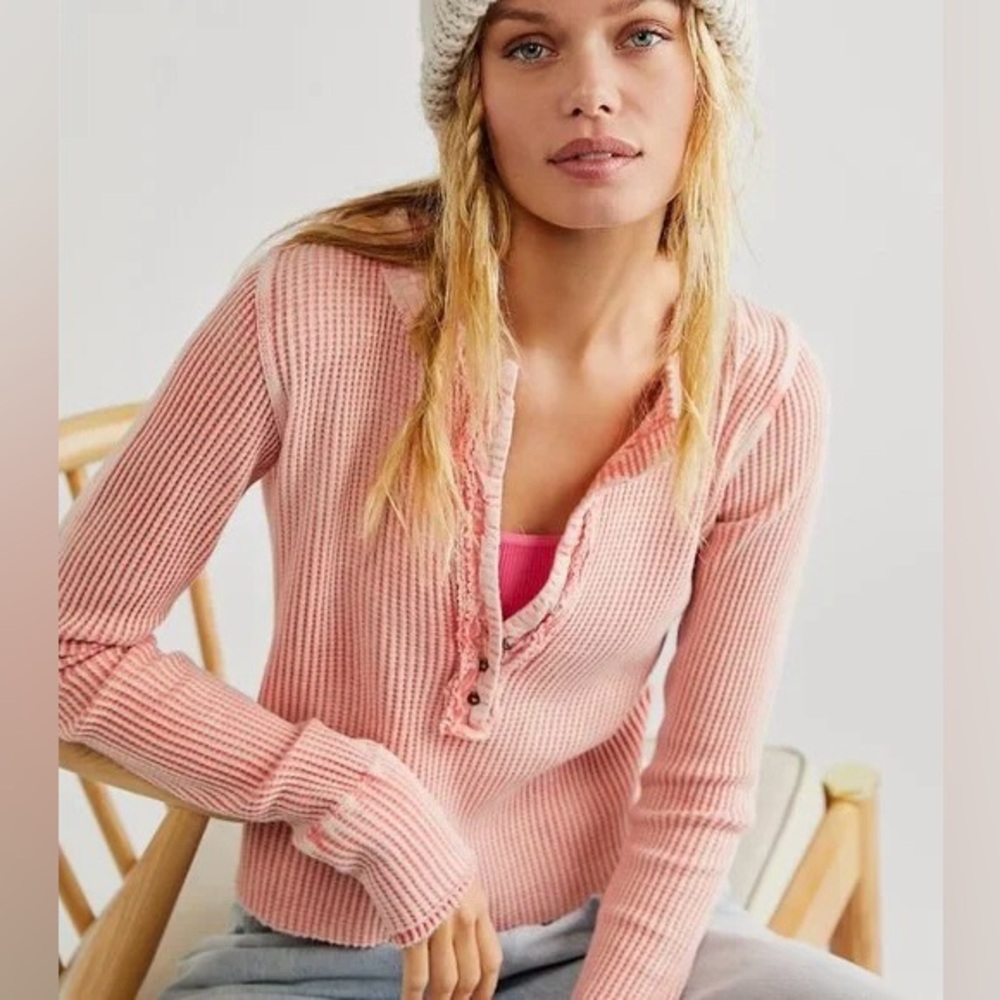 Free People| ‘Colt’ Thermal Waffle Knit Long Sleeve Henley